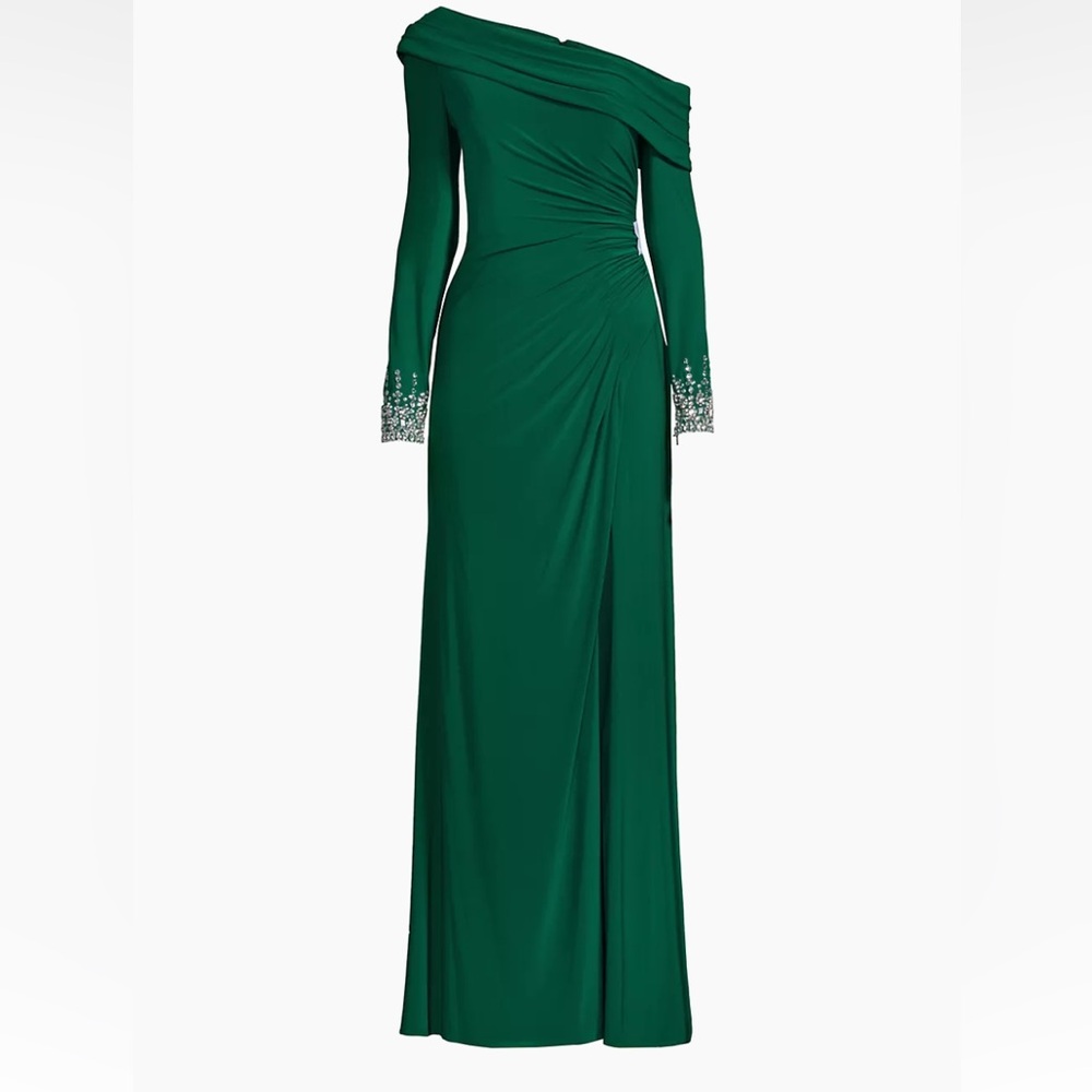 Mac Duggal Emerald Asymmetrical Jeweled Gown